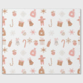 Schattigee feestelijke roze kerst peperkoek sneeuw cadeaupapier (Vlak)