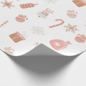 Schattigee feestelijke roze kerst peperkoek sneeuw cadeaupapier (Hoek)