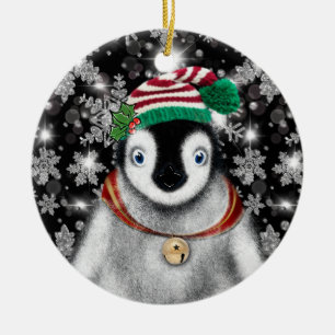 Schattigee feestelijke vakantie Pinguïn glitter sn Keramisch Ornament