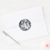 Schattigee Feestelijke Witte Tiny Home Christmas Ronde Sticker (Envelop)