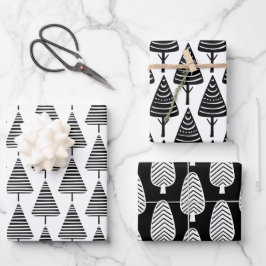 Schattigee feestelijke zwart witte kerstbomen inpakpapier vel