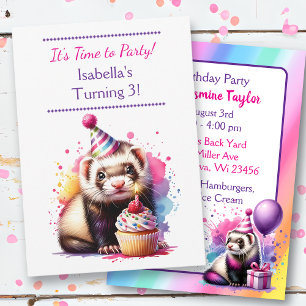 Schattigee Ferret Themd Girl's Verjaardagsfeestje Kaart