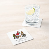 Schattigee Fietser Kerstman Vierkante Kartonnen Onderzetter (Insitu)