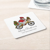 Schattigee Fietser Kerstman Vierkante Kartonnen Onderzetter (Schuin)