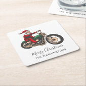 Schattigee fietser Kerstman Vierkante Kartonnen Onderzetter (Schuin)