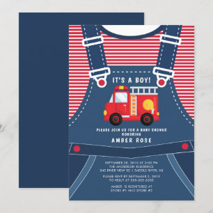 Schattigee Firetruck Baby shower Invitation Kaart