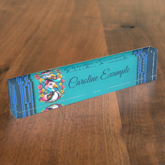 Schattigee flamingo met een kleurrijk zomerse pet naambordje (Zijkant)