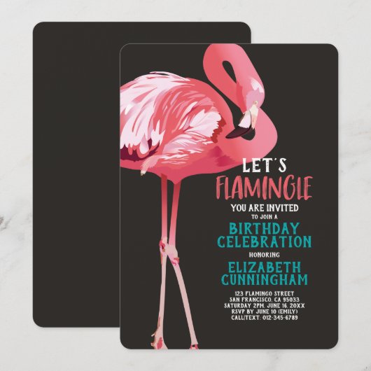 Schattigee Flamingo Tropical Let's Flamingle Verja Kaart (Voorkant / Achterkant)