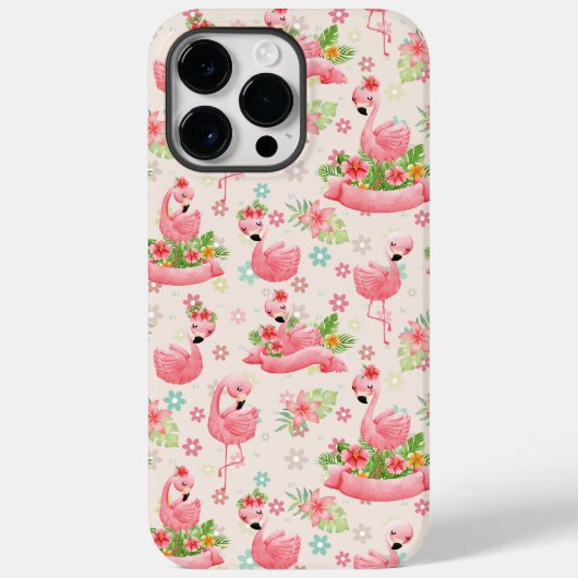 Schattigee flamingo's en tropische bloemen Case-Mate iPhone case (Achterkant)