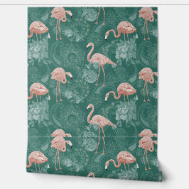 Schattigee Flamingo's Tropische Planten Bloemen Bl Behang