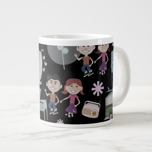 Schattigee Flashback Kinder Happy Fifties Pattern Extra Grote Mok (Voorkant rechts)