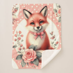Schattigee Floral Baby Fox Sherpa Deken