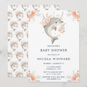 Schattigee Floral Dolphin Baby shower Kaart