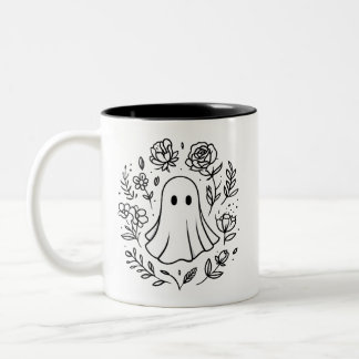 Schattigee Floral Ghost Black and White Halloween Tweekleurige Koffiemok