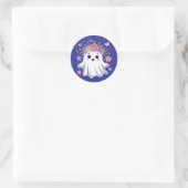 Schattigee Floral Ghost Kawaii Halloween Ghost Ronde Sticker (Tas)