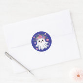 Schattigee Floral Ghost Kawaii Halloween Ghost Ronde Sticker (Envelop)