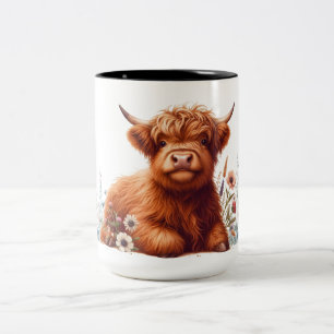 Schattigee Floral Highland Koe Tweekleurige Koffiemok