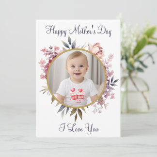 Schattigee Floral Kinder foto Happy Moederdag Feestdagenkaart