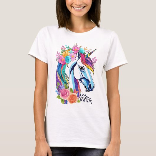 Schattigee Floral Unicorn T-shirt Design Vrouwen (Voorkant)
