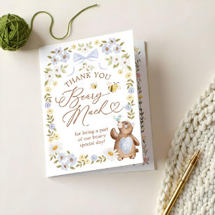 Schattigee Floral Waterverf Woodland Beer Baby sho Bedankkaart