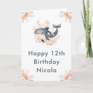 Schattigee Floral Whale Happy Birthday Kaart