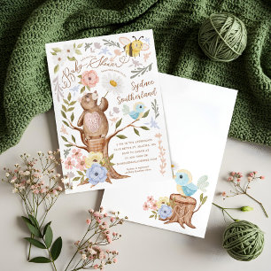 Schattigee Floral Woodland Gebreid Beer Baby showe Kaart