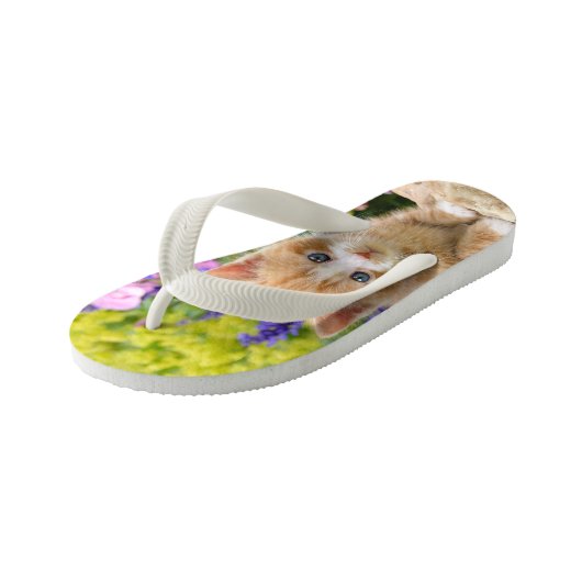 Schattigee Fluffy Ginger Baby Cat Kitten Pet Foto Kinder Teenslippers (Schuin)