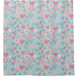 Schattigee Folk Bloemen Hart Dusty Blue Blush Pink Douchegordijn