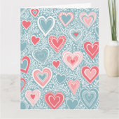 Schattigee Folk Bloemen Hart Stoffig Blauw Roze Ba Kaart (Voorkant)