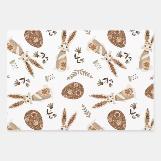 Schattigee Folk Bunny Egg Easter  Pattern Fun Inpakpapier Vel (Voorkant 3)