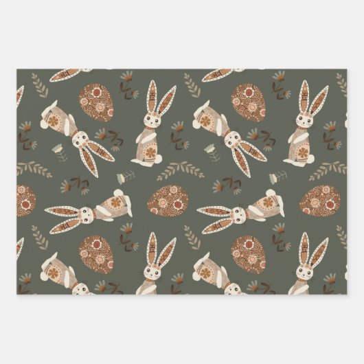 Schattigee Folk Bunny Egg Easter  Pattern Fun Inpakpapier Vel (Voorkant 2)