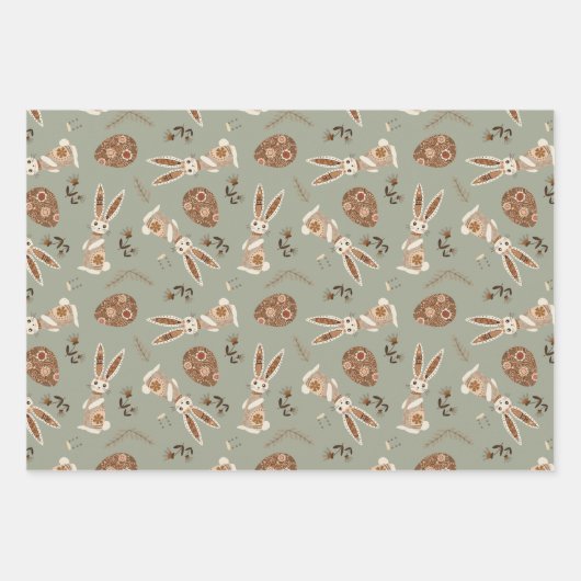 Schattigee Folk Bunny Egg Easter  Pattern Fun Inpakpapier Vel (Voorkant)