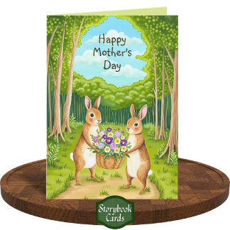 Schattigee Forest Rabbits Wildflowers Basket Moede Kaart