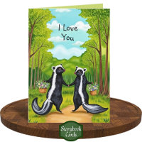 Schattigee Forest Skunk Paar Wilde bloemen Ik hou
