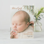 Schattigee foto Sage Cocoa Girl Geboorteaankondigi (Staand voorkant)