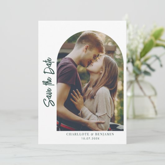 Schattigee Fotoboog bruiloft Save The Date (Staand voorkant)