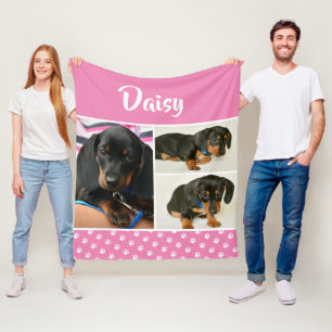 Schattigee Fotocollage Pet Dog Naam Fleece Deken