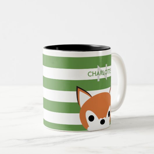 Schattigee Fox Custom Naam & Initiaal Tweekleurige Koffiemok (Voorkant rechts)