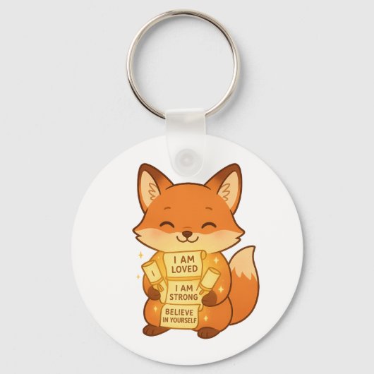 Schattigee Fox Sleutelhanger 🦊💌 – Positieve vibe (Voorkant)