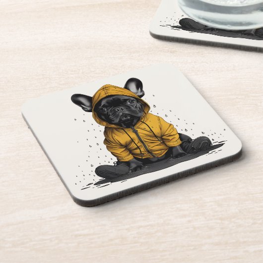 Schattigee Franse buldog met regenjas Bier Onderzetter (Linkerzijde)