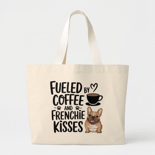 Schattigee Franse Bulldog Coffee Lover Frenchie Mo Grote Tote Bag (Voorkant)