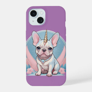 Schattigee Franse Bulldog Eenhoorn Pastel roze iPhone 15 Hoesje