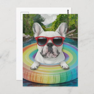 Schattigee Franse Bulldog geniet van een Float Tri Briefkaart