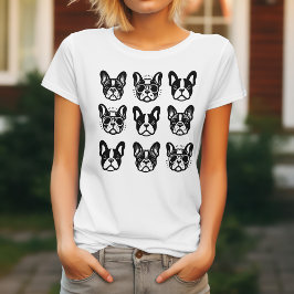 Schattigee Franse Bulldog Gezichten T-shirt voor H