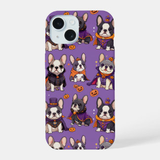 Schattigee Franse Bulldog Halloweenpatroon iPhone 15 Hoesje