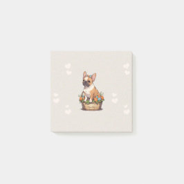 Schattigee Franse Bulldog in een mand met bloemen Post-it® Notes