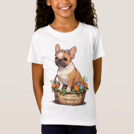 Schattigee Franse Bulldog in een mand met bloemen T-shirt