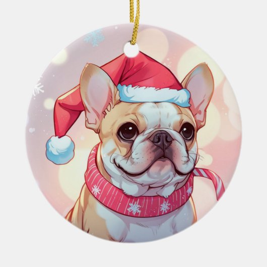 Schattigee Franse Bulldog met pet en sjaal Keramisch Ornament (Voorkant)