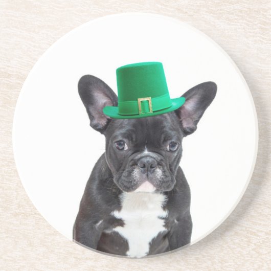 Schattigee Franse Bulldog met Pet St. Patrick's Da Zandsteen Onderzetter (Voorkant)
