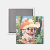 Schattigee Franse Bulldog pastel cowboy Magneet (Voorkant / Achterkant)